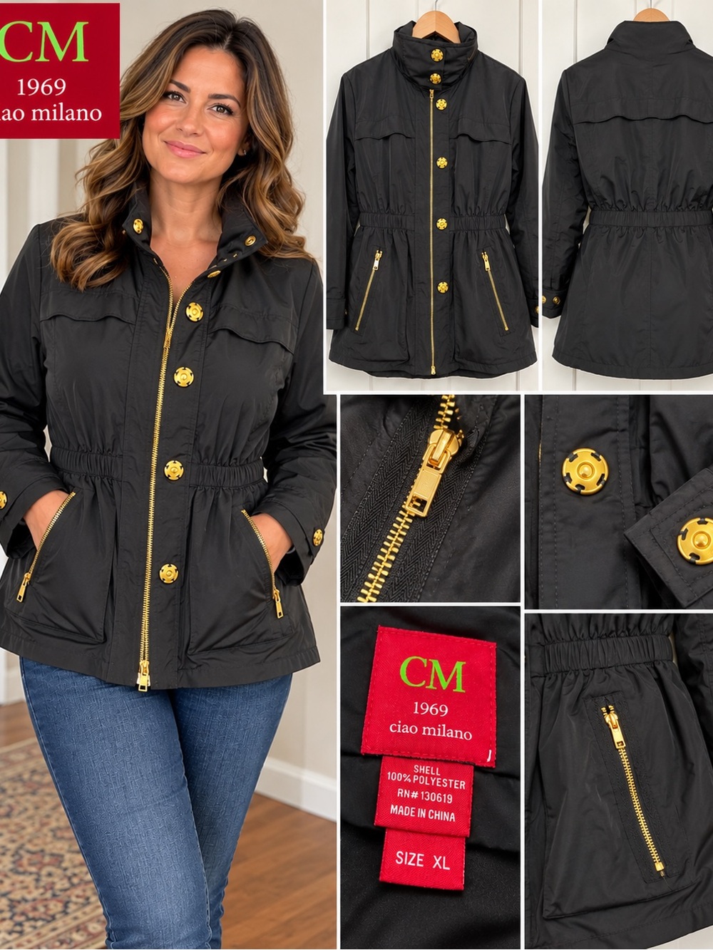 Ciao Milano Black Utility Jacket with Gold Hardware